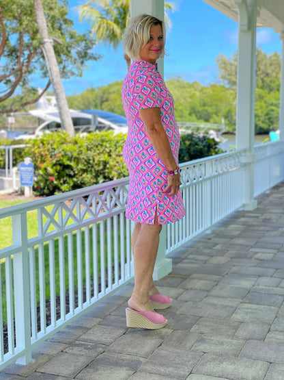 PALM TREE SIESTA SHORT SLEEVE DRESS