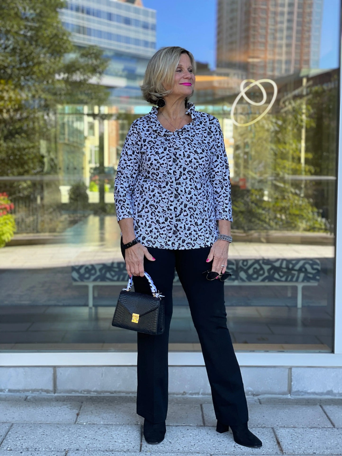 SNOW LEOPARD RUFFLE TOP