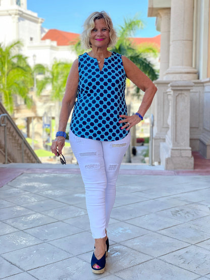 SEASIDE BLUE SLEEVELESS V NECK