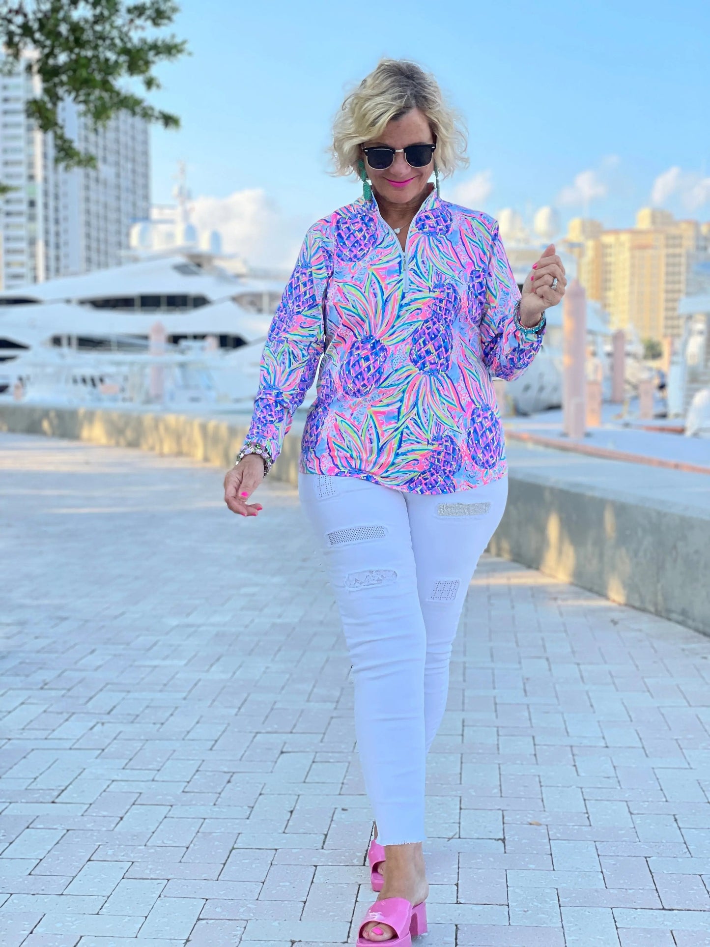 PINK PINEAPPLE DREAM ZIPPER TOP