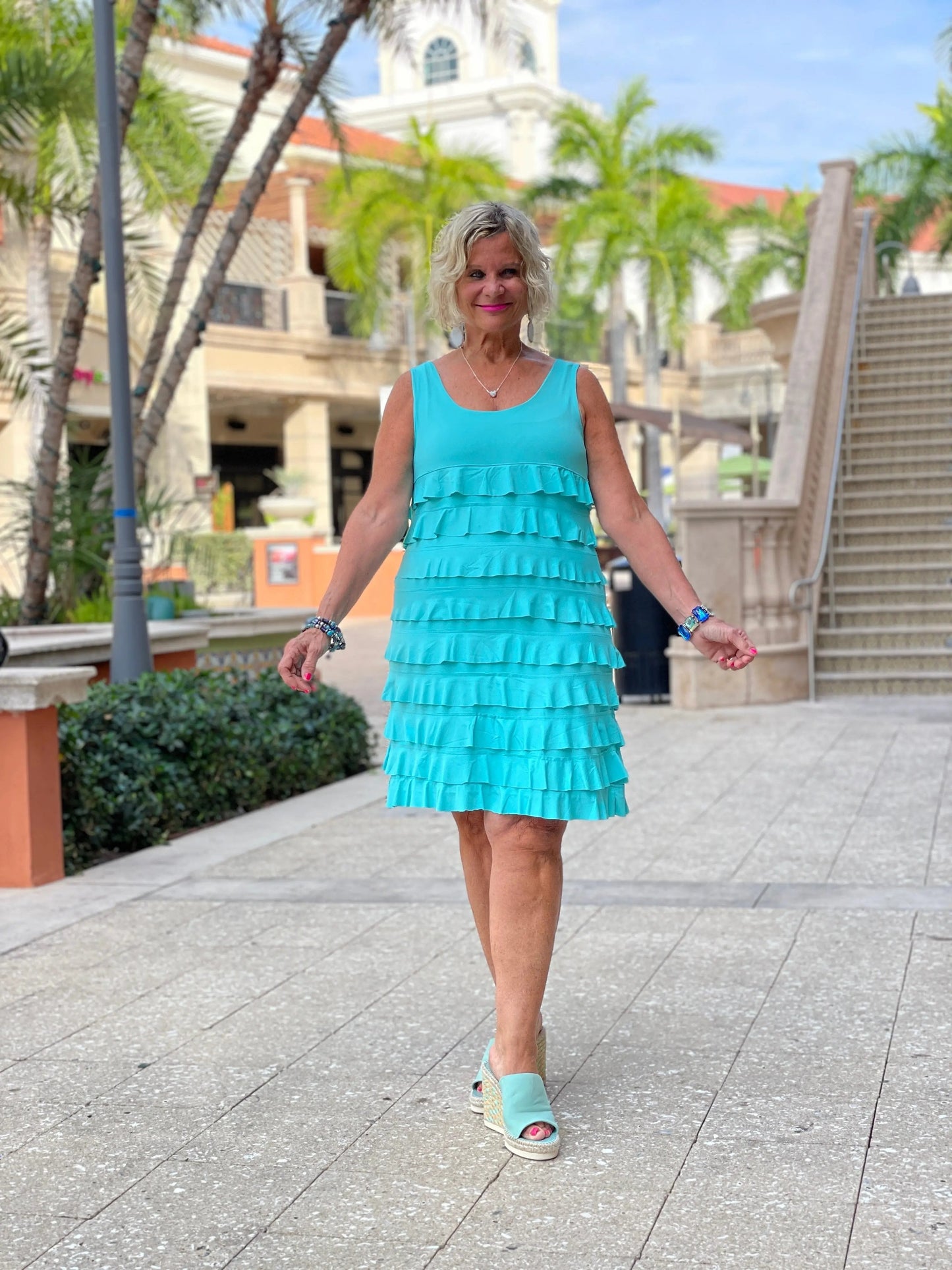 SEAFOAM LAYERED RUFFLE DRESS