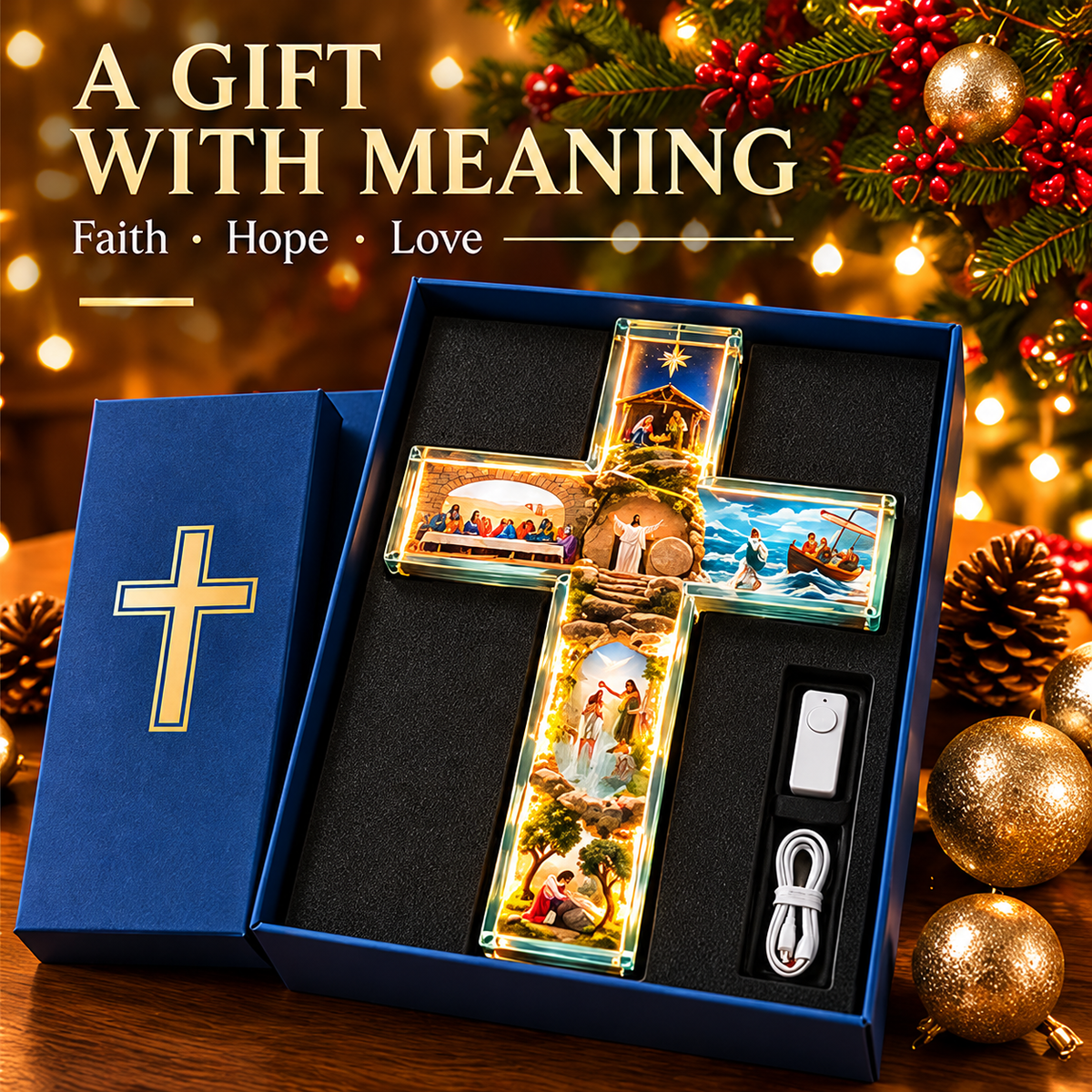 ✝️ Jesus Story Cross Night Light – 6 Scenes of Faith & Inspiration