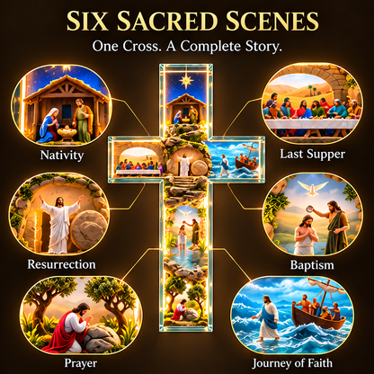 ✝️ Jesus Story Cross Night Light – 6 Scenes of Faith & Inspiration
